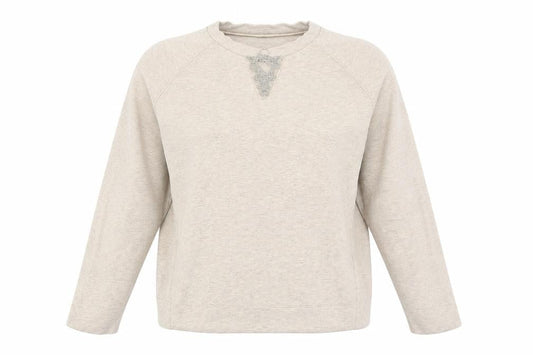 Peserico Women Beige Cotton Blend Pullover Sweatshirt Size 12
