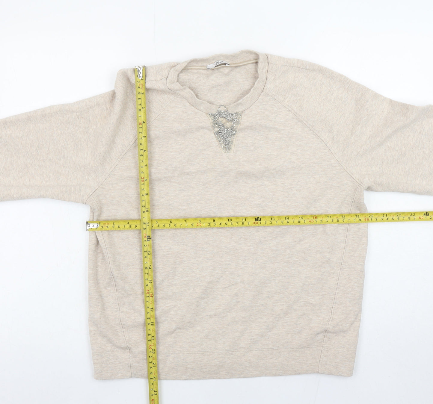 Peserico Women Beige Cotton Blend Pullover Sweatshirt Size 12