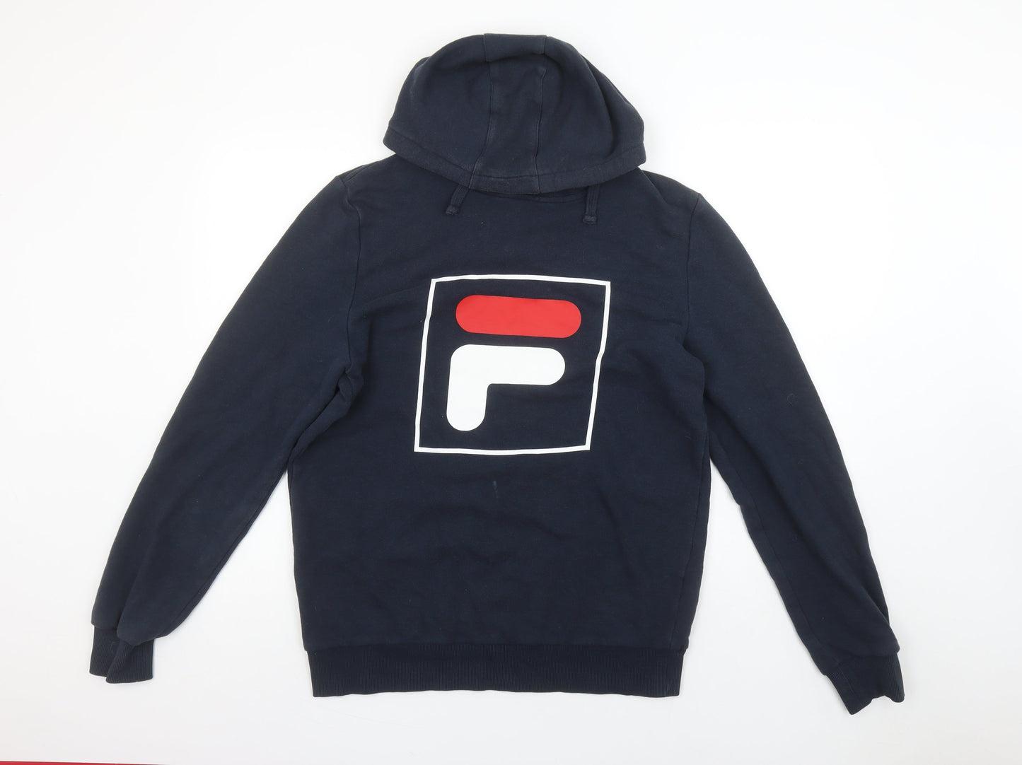 Fila Men Blue Pullover Hoodie L Logo Print Sportswear