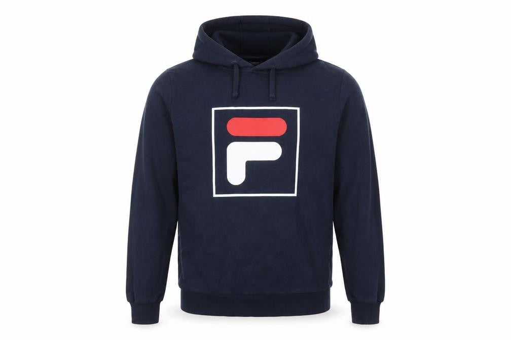 Fila Men Blue Pullover Hoodie L Logo Print Sportswear