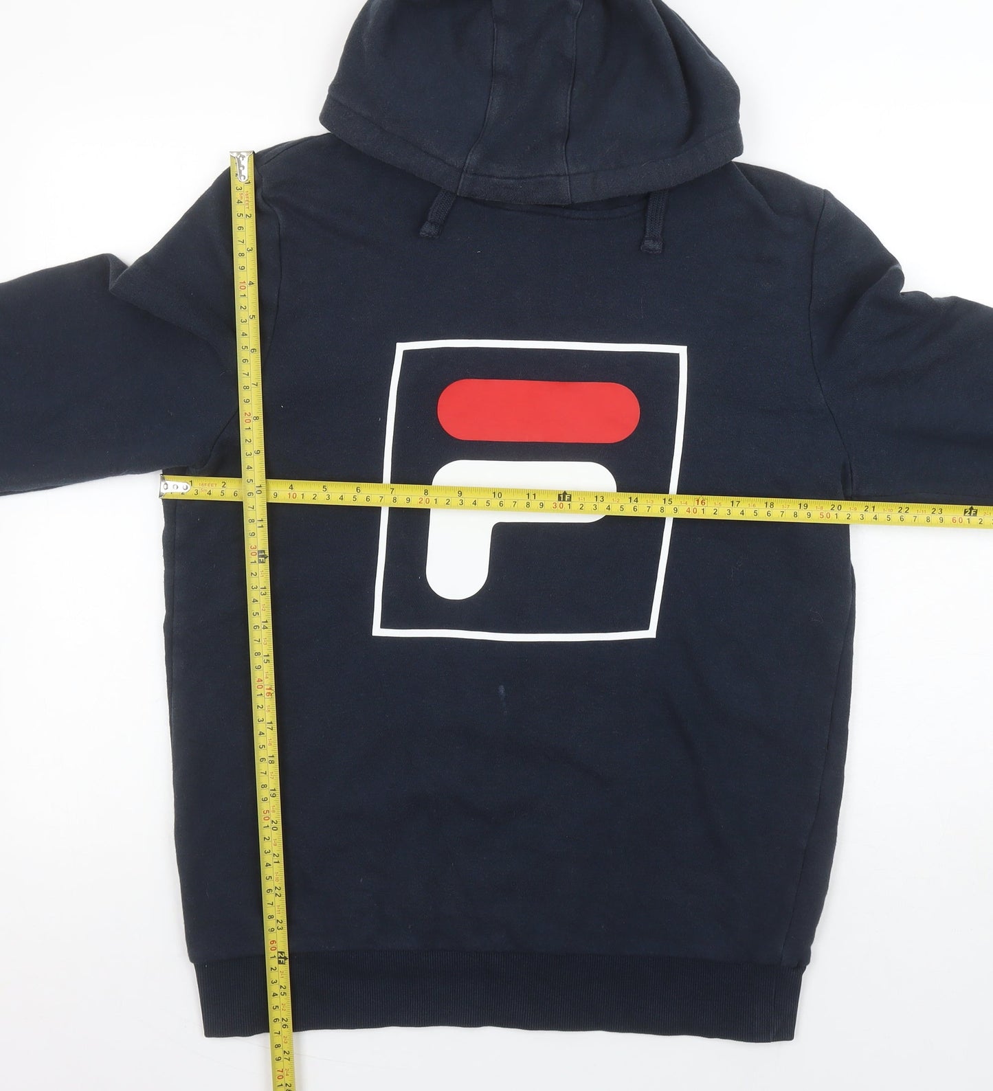 Fila Men Blue Pullover Hoodie L Logo Print Sportswear