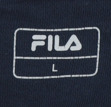 Fila Men Blue Pullover Hoodie L Logo Print Sportswear
