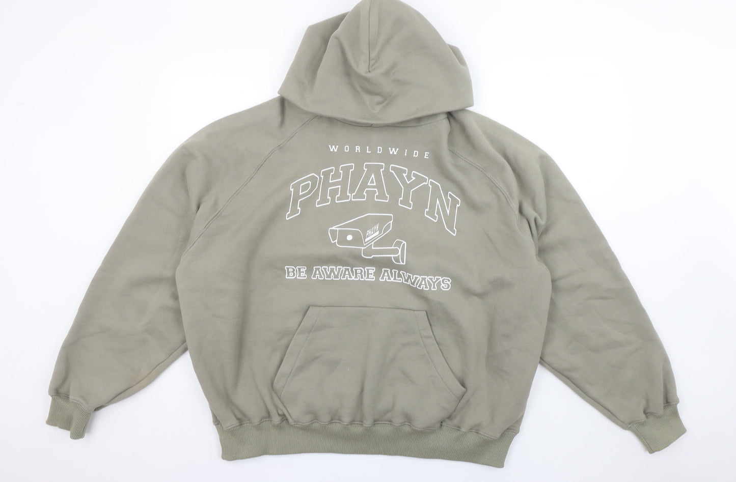 PHAYN Women’s Khaki Pullover Hoodie XS Graphic Print Raglan Sleeve