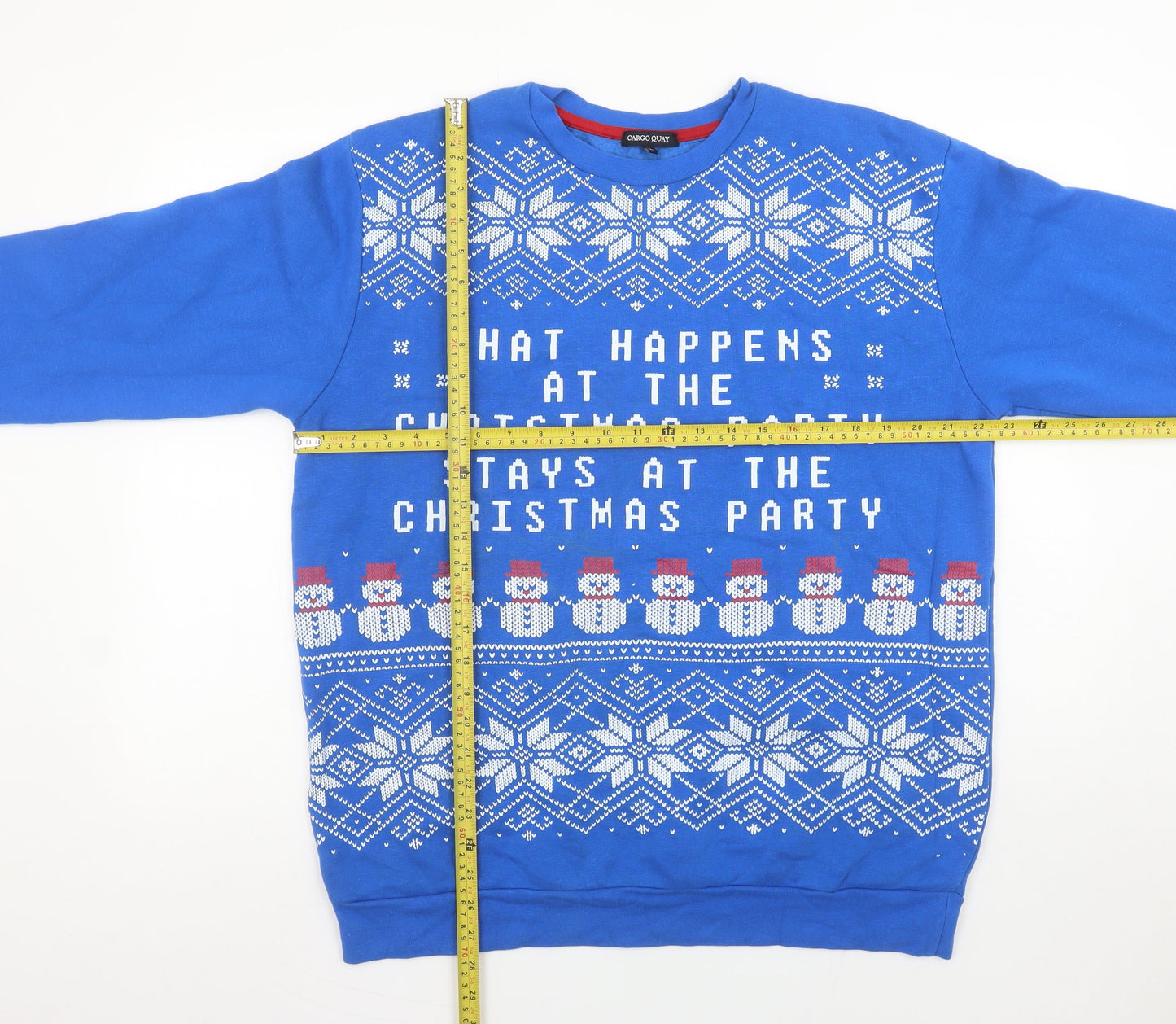 Cargo Quay Women Blue Christmas Snowman Pullover Sweatshirt L