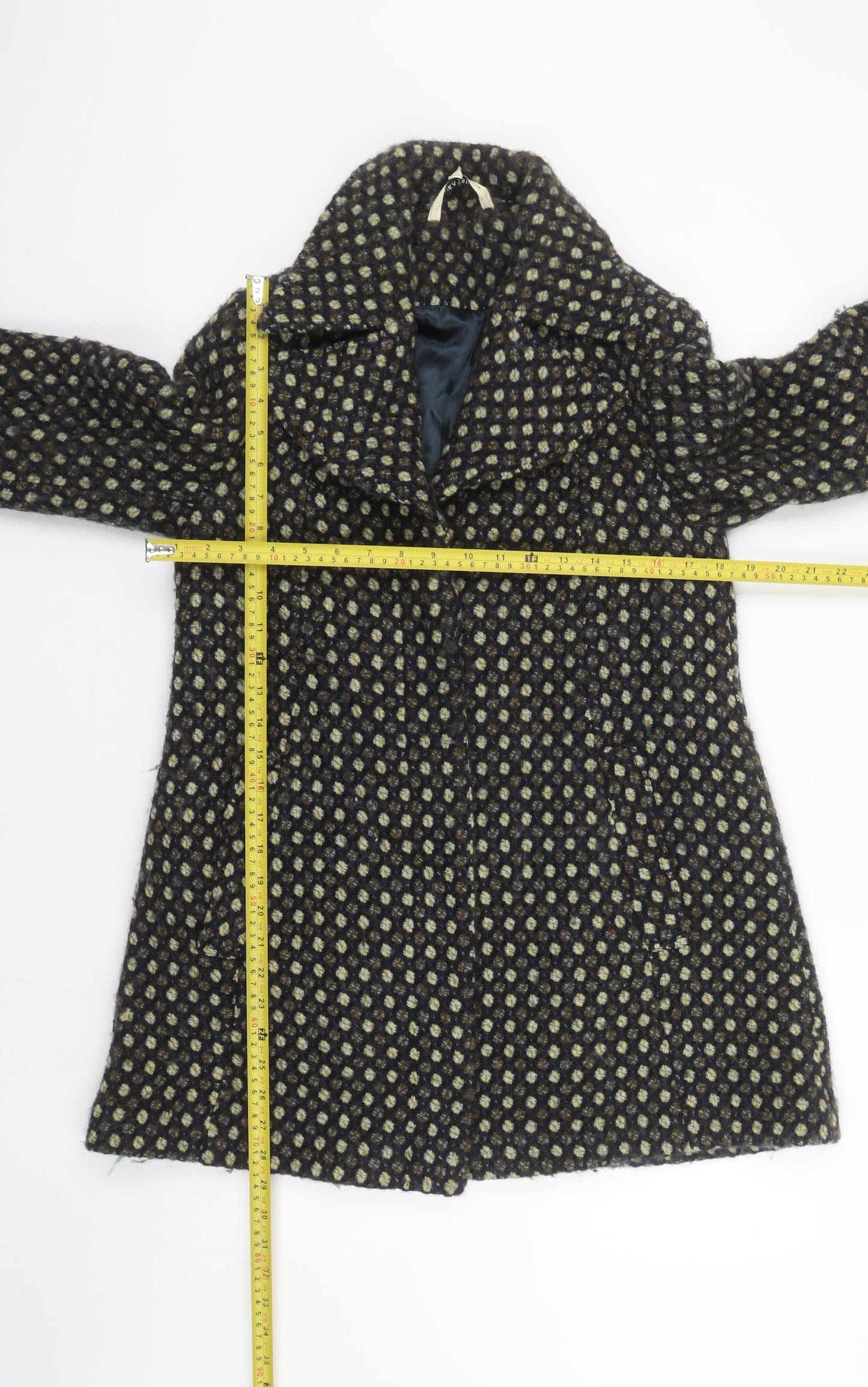 Laura Ashley Women's Black Wool Blend Tweed Overcoat Size 14