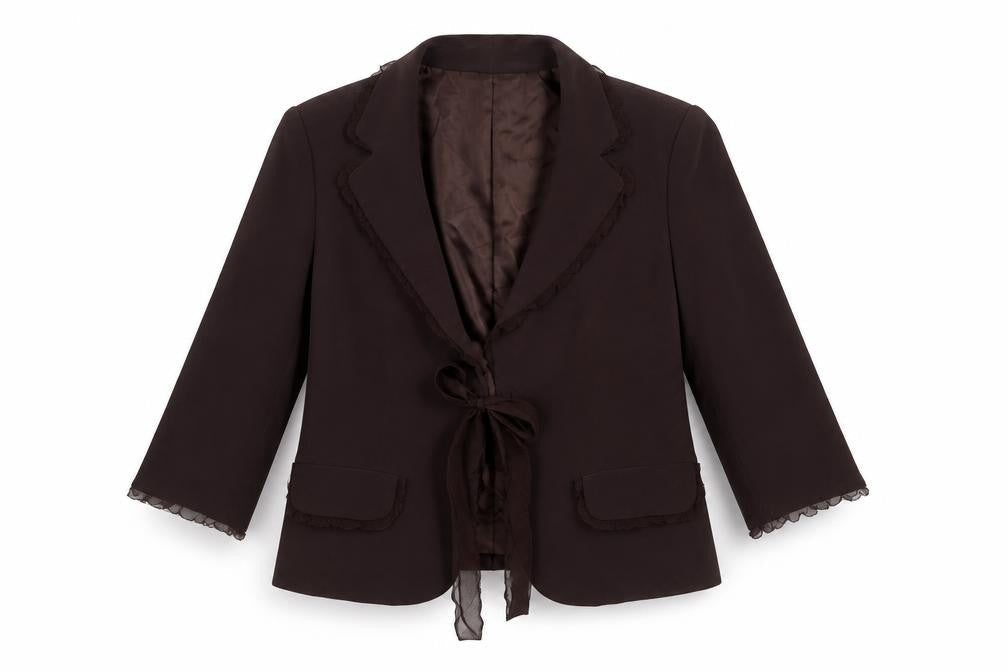 Platinum Women Brown Tie Front Blazer Jacket Size 16 Triacetate Blend