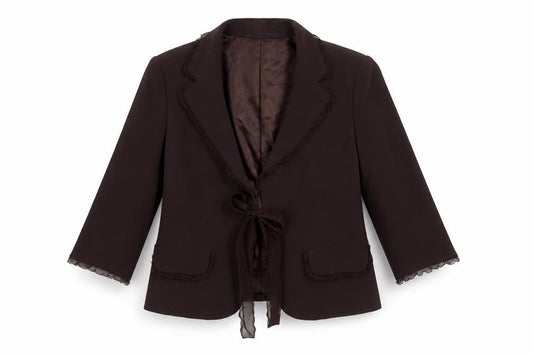 Platinum Women Brown Tie Front Blazer Jacket Size 16 Triacetate Blend