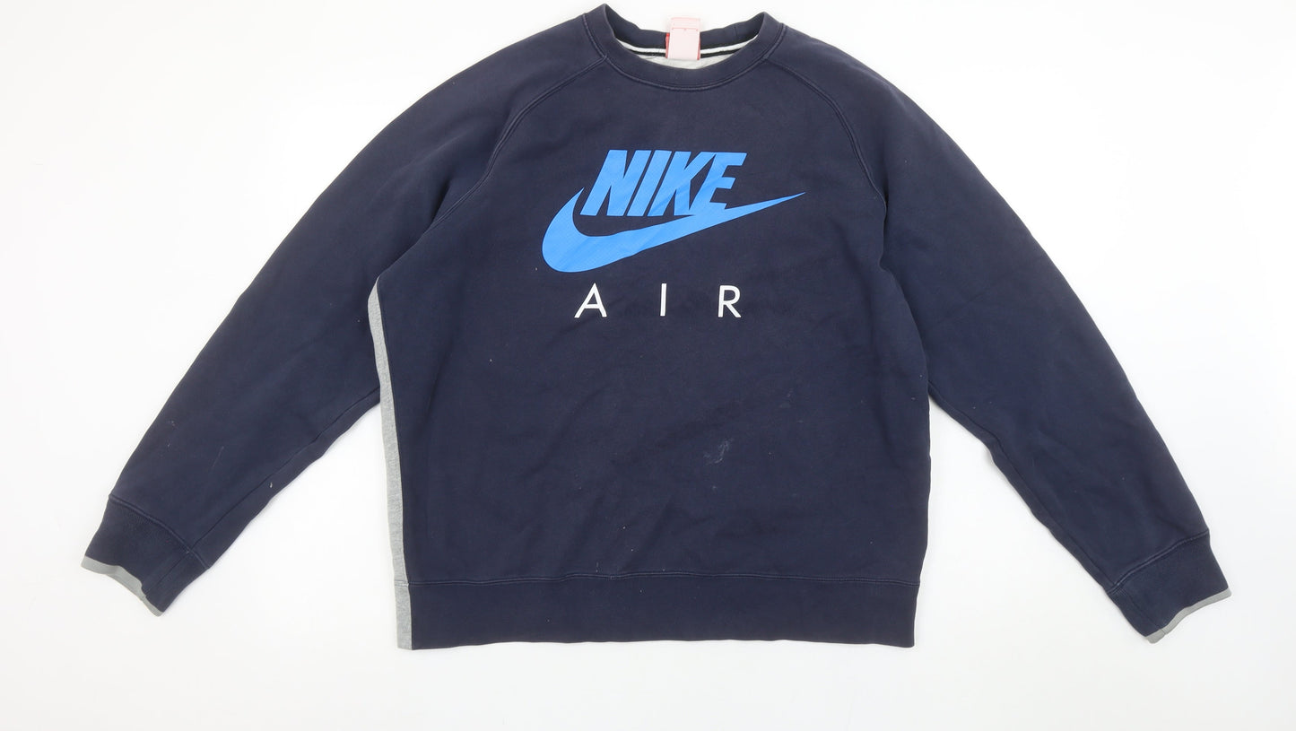 Nike Men's Blue Large Crew Neck Pullover Sweatshirt
