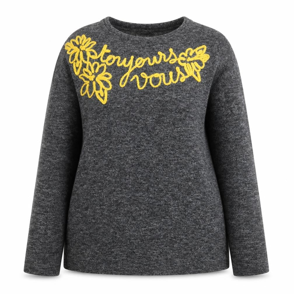 Zara Women Grey Embroidered Long Sleeve Jersey T-Shirt Size 12