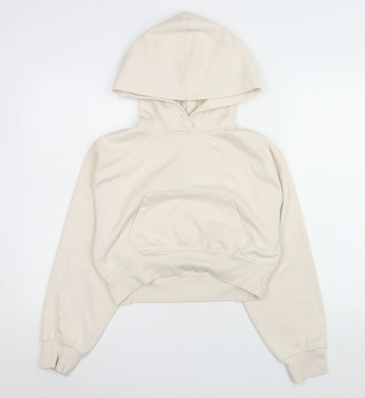 ZARA Women Beige Pullover Hoodie Small Cotton Blend Casual