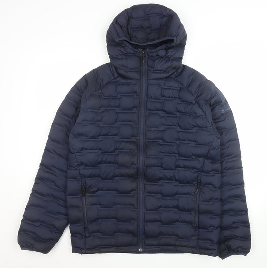Woodland Men’s Blue Puffer Jacket L Hooded Polyester Winter Outdoor