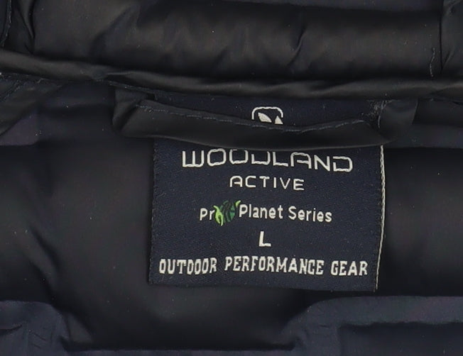 Woodland Men’s Blue Puffer Jacket L Hooded Polyester Winter Outdoor