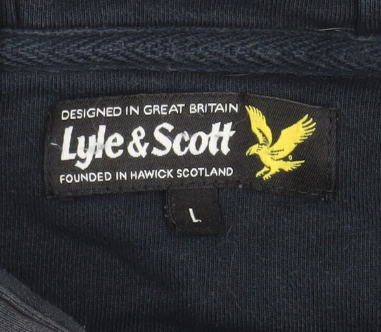 Lyle & Scott Men’s Blue Pullover Hoodie Size L Cotton Logo Sweatshirt
