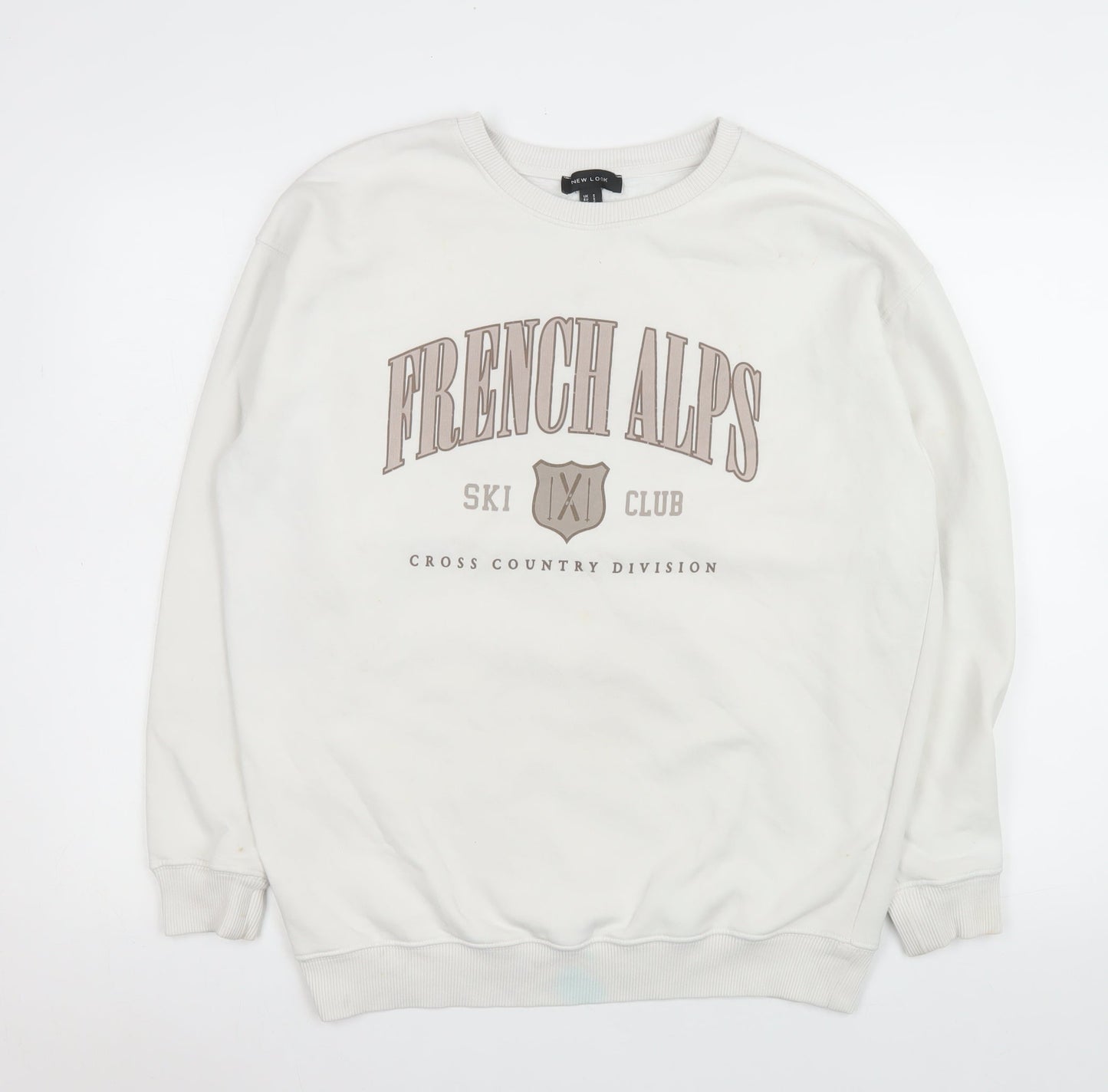New Look Womens White French Alps Ski Club Crew Neck Sweatshirt Size S