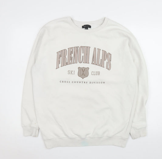 New Look Womens White French Alps Ski Club Crew Neck Sweatshirt Size S