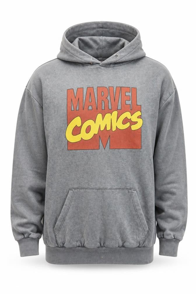 Marvel Mens Grey Pullover Hoodie Size S Graphic Comic Fleece Sweatshirt