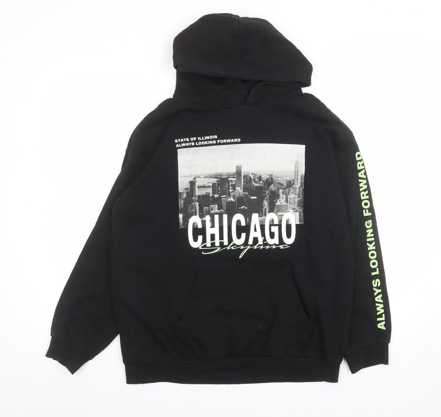 H&M Teens Black Chicago Graphic Print Pullover Hoodie Size 164