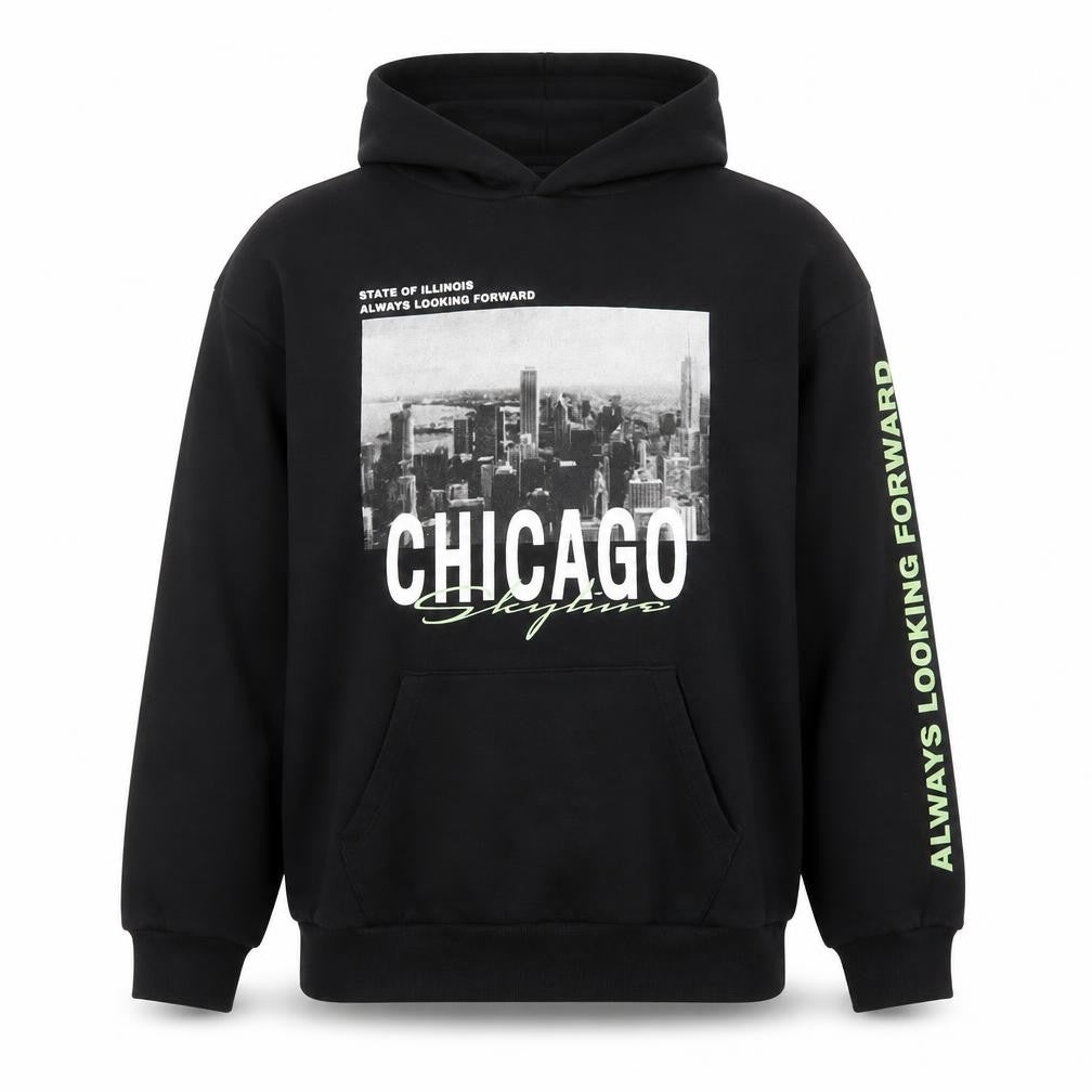H&M Teens Black Chicago Graphic Print Pullover Hoodie Size 164