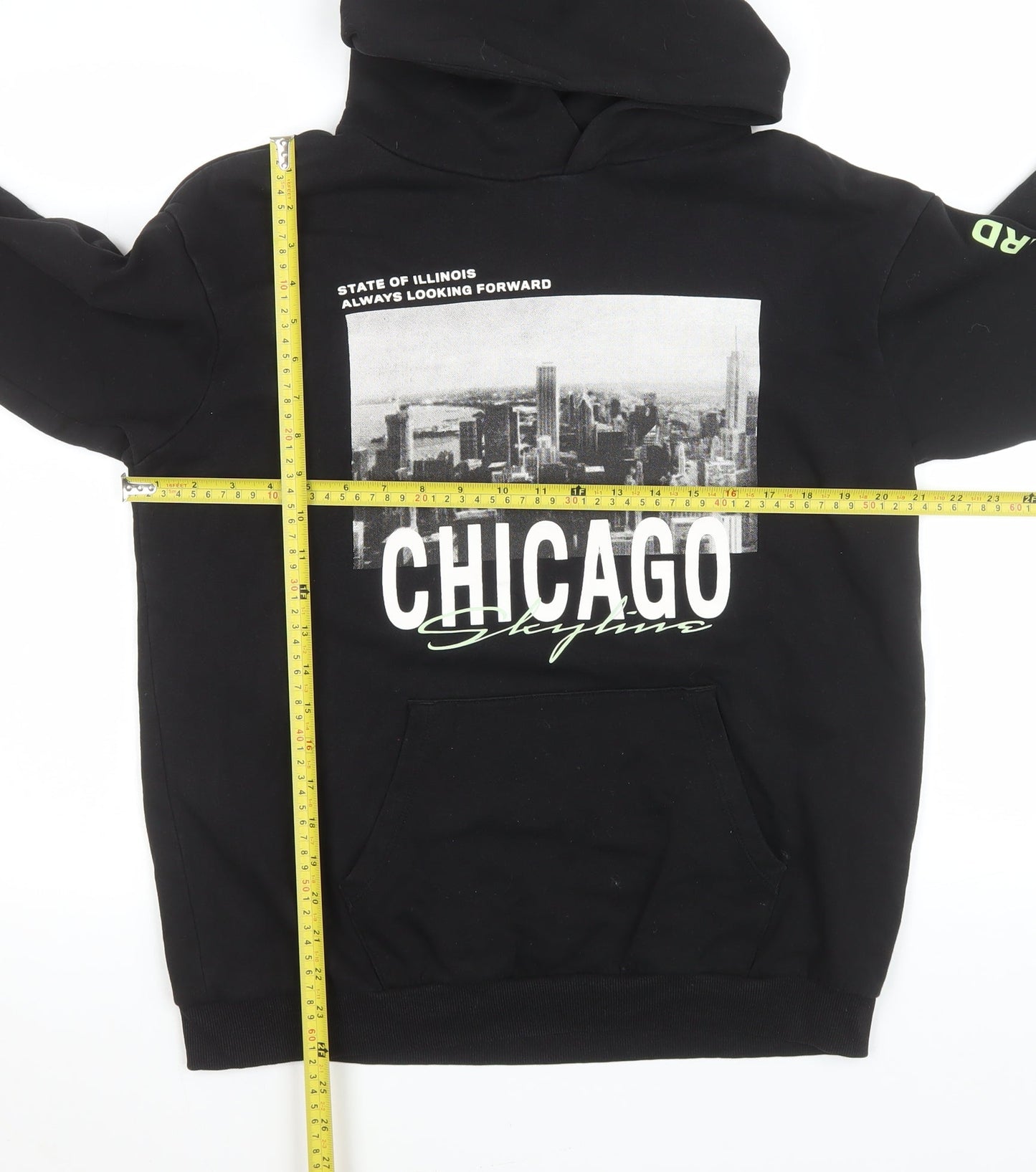 H&M Teens Black Chicago Graphic Print Pullover Hoodie Size 164