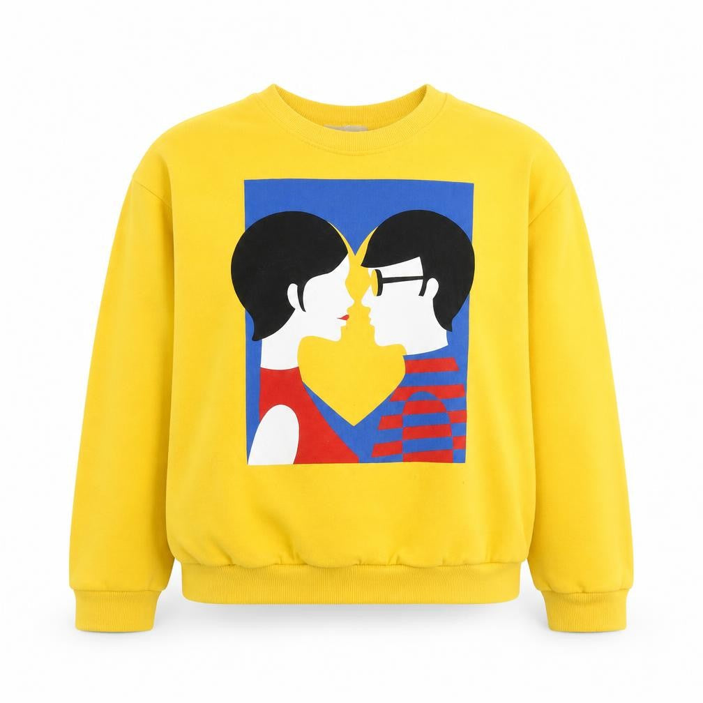 Zara Women Yellow Graphic Print Crew Neck Pullover Sweatshirt M