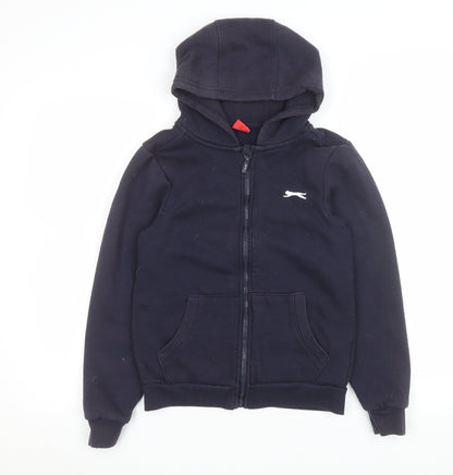 Additional front view of Slazenger boys’ navy blue hooded zip-up fleece jacket 11-12 years