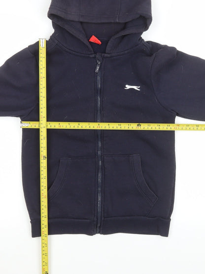 Back view of Slazenger boys’ navy blue hooded zip-up fleece jacket 11-12 years