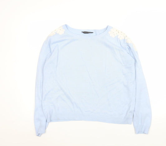 Dorothy Perkins Women's Blue Floral Shoulder Jumper Size 12
