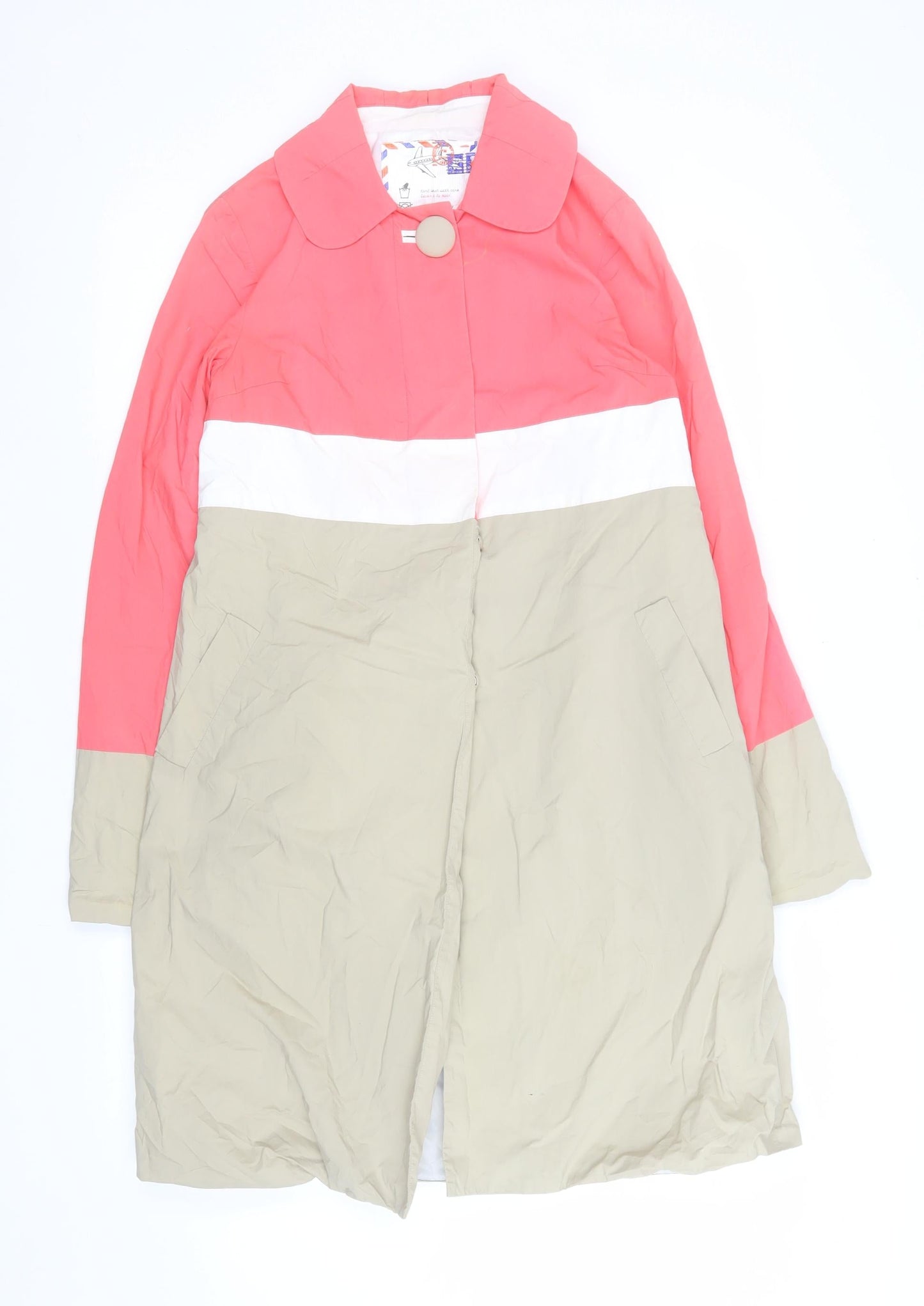 Fran & Jane Women’s Pink Beige Colour Block Cotton Trench Coat Size 8