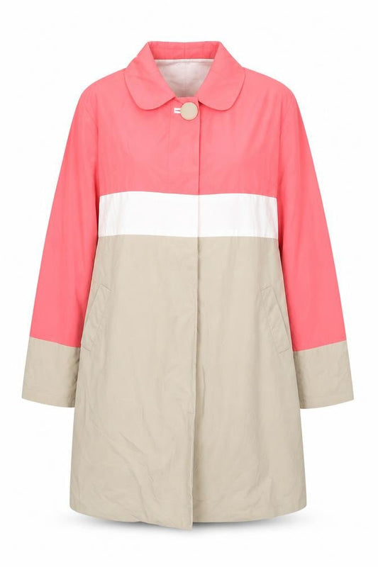 Fran & Jane Women’s Pink Beige Colour Block Cotton Trench Coat Size 8