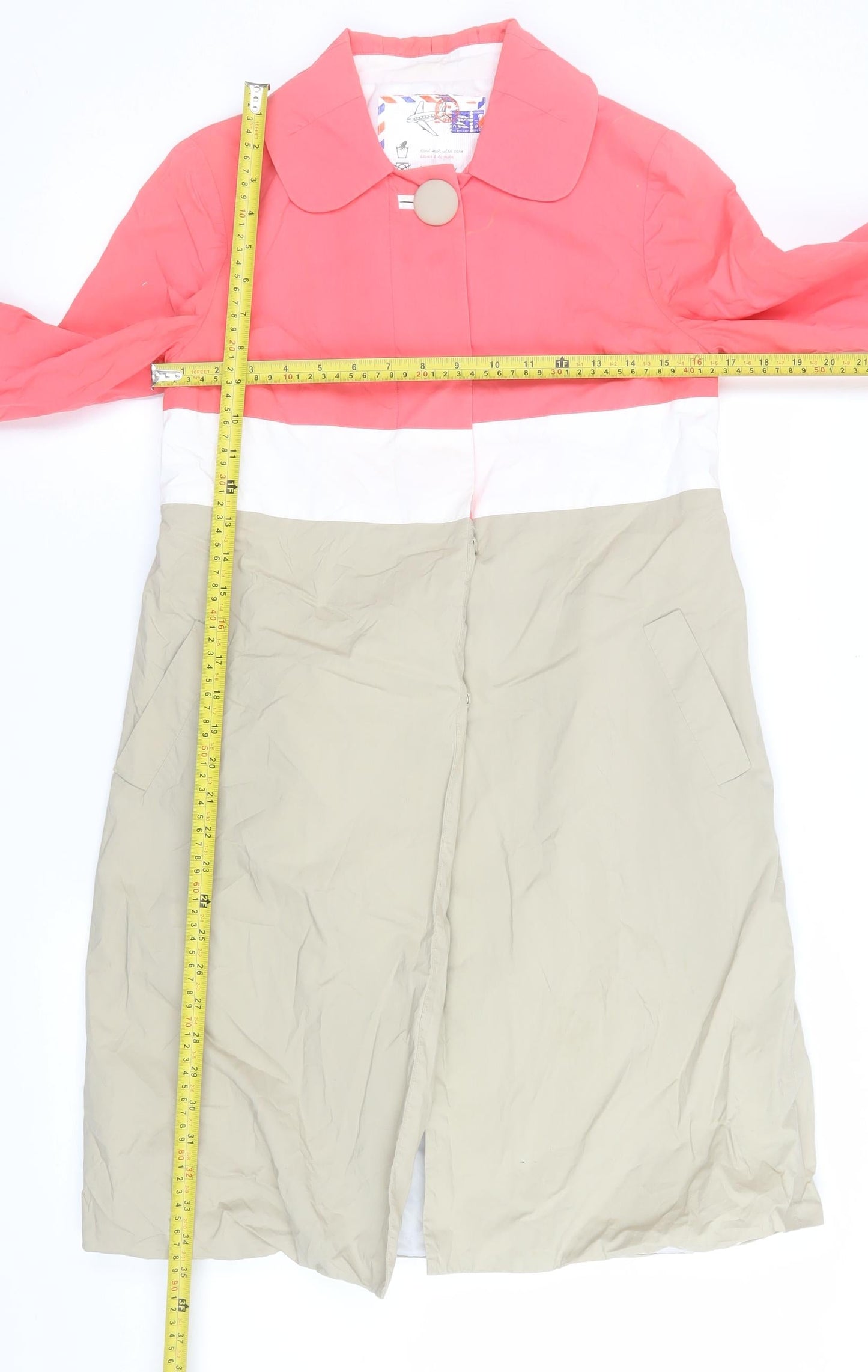 Fran & Jane Women’s Pink Beige Colour Block Cotton Trench Coat Size 8