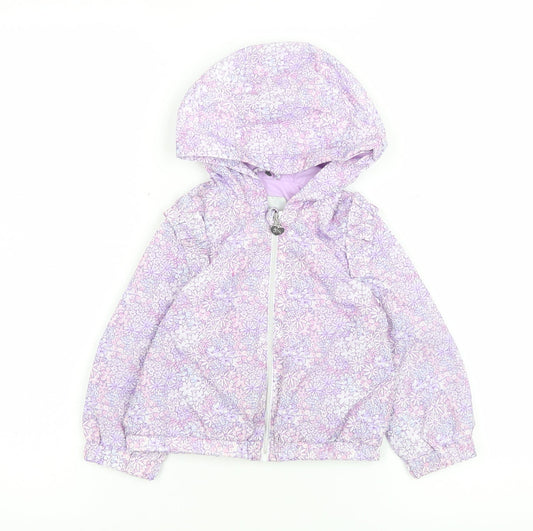 Original Marines Girls Purple Floral Hooded Puffer Jacket 12-18 Months