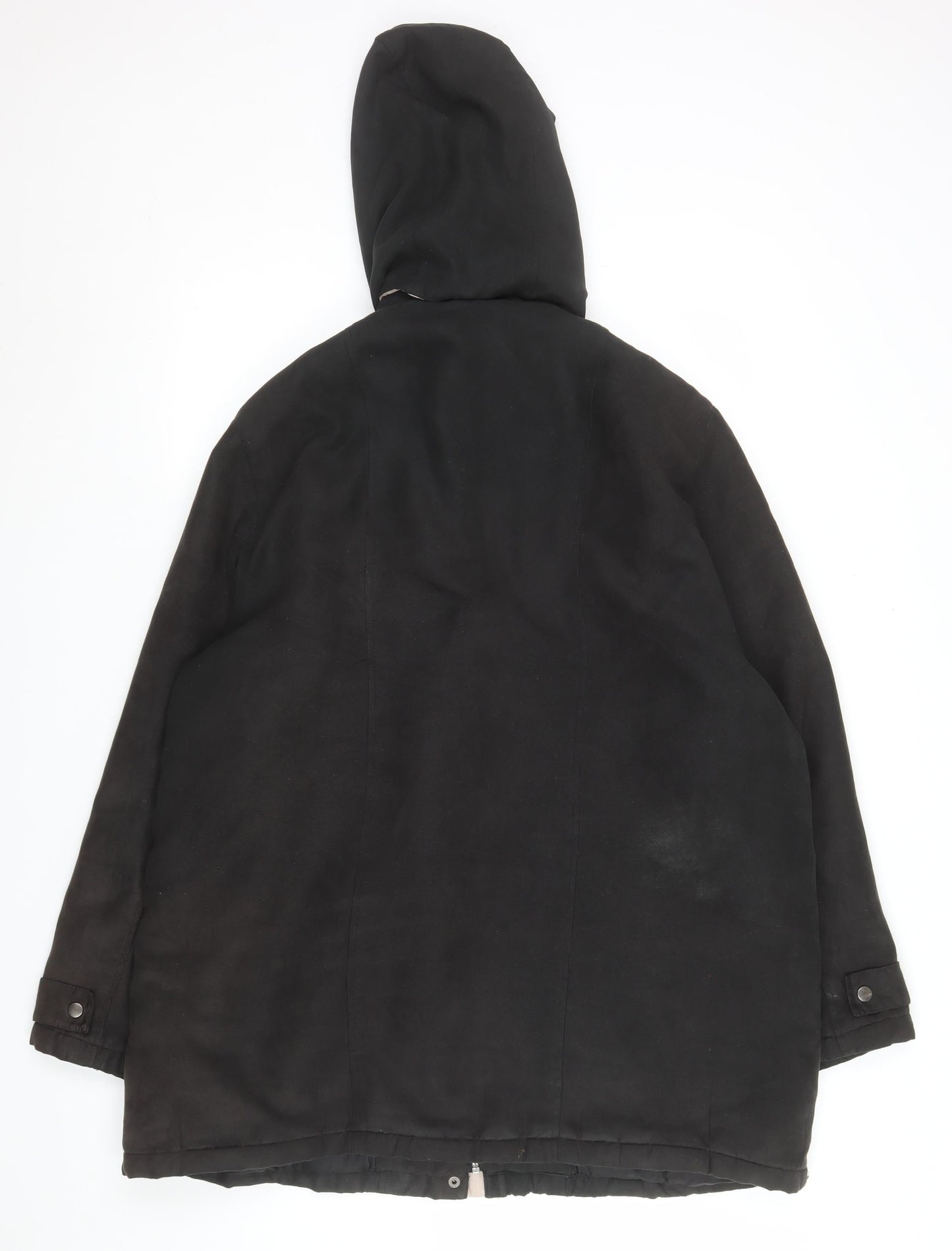 Finesse Women Black Polyester Hooded Parka Coat Size 10