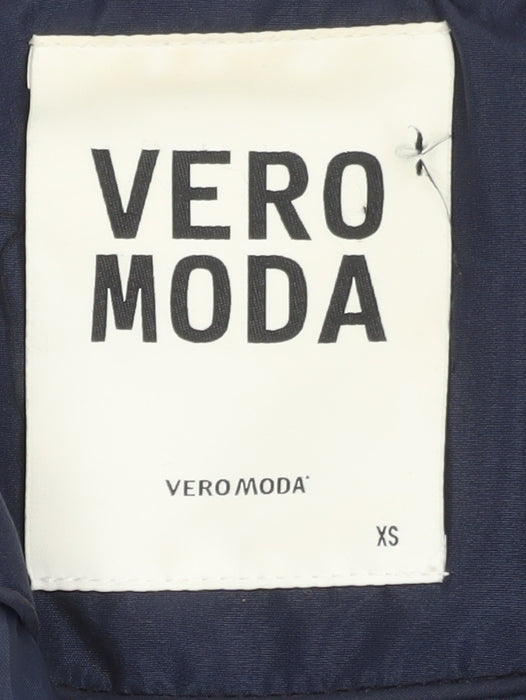 Vero Moda Womens Blue Long Puffer Belted Hooded Coat XS