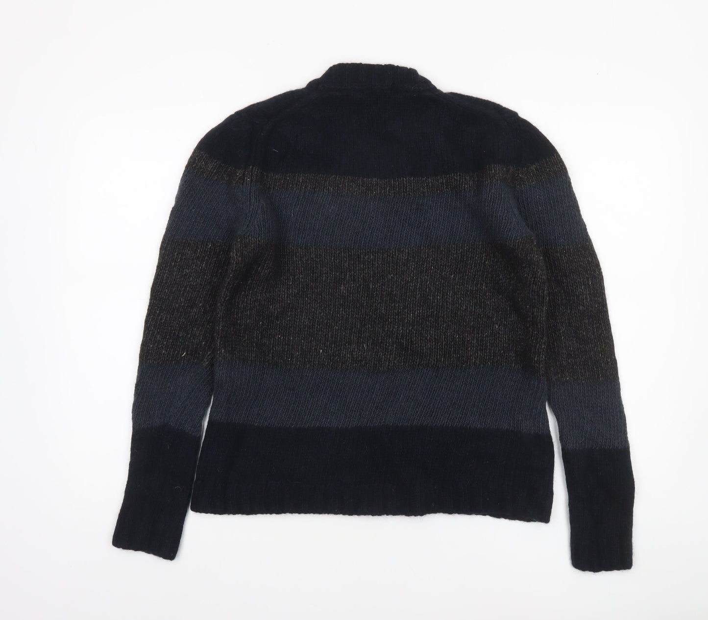 DKNY Women's Blue Striped Wool Linen Chunky Knit Pullover Jumper Size L
