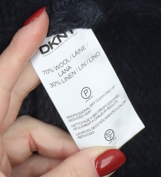 DKNY Women's Blue Striped Wool Linen Chunky Knit Pullover Jumper Size L
