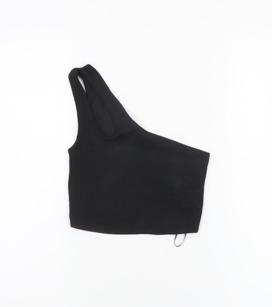 Pull&Bear Women's Black One Shoulder Cropped Tank Top Size S