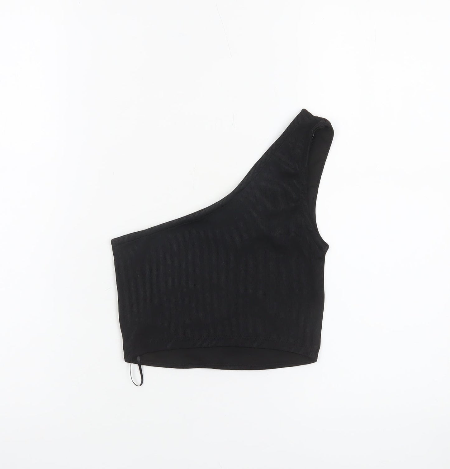 Pull&Bear Women's Black One Shoulder Cropped Tank Top Size S