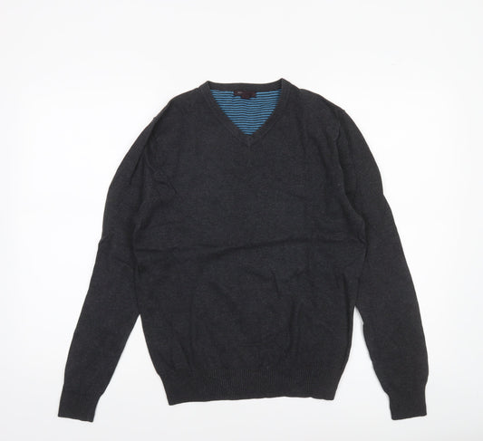 Refectory London Men’s Black Cotton V-Neck Jumper Size S