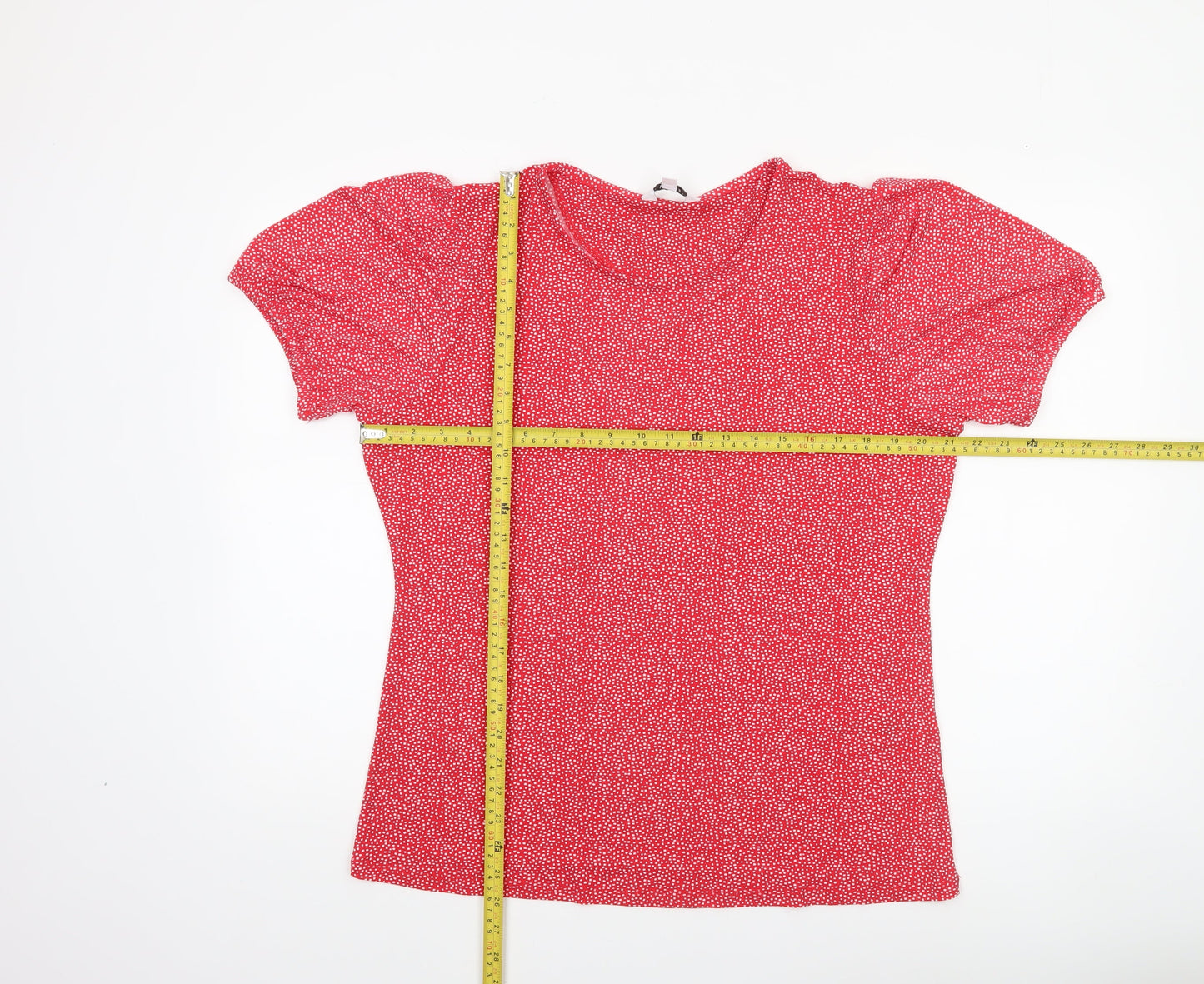 Capsule Women Red Polka Dot Puff Short Sleeve Jersey T-Shirt Size 18