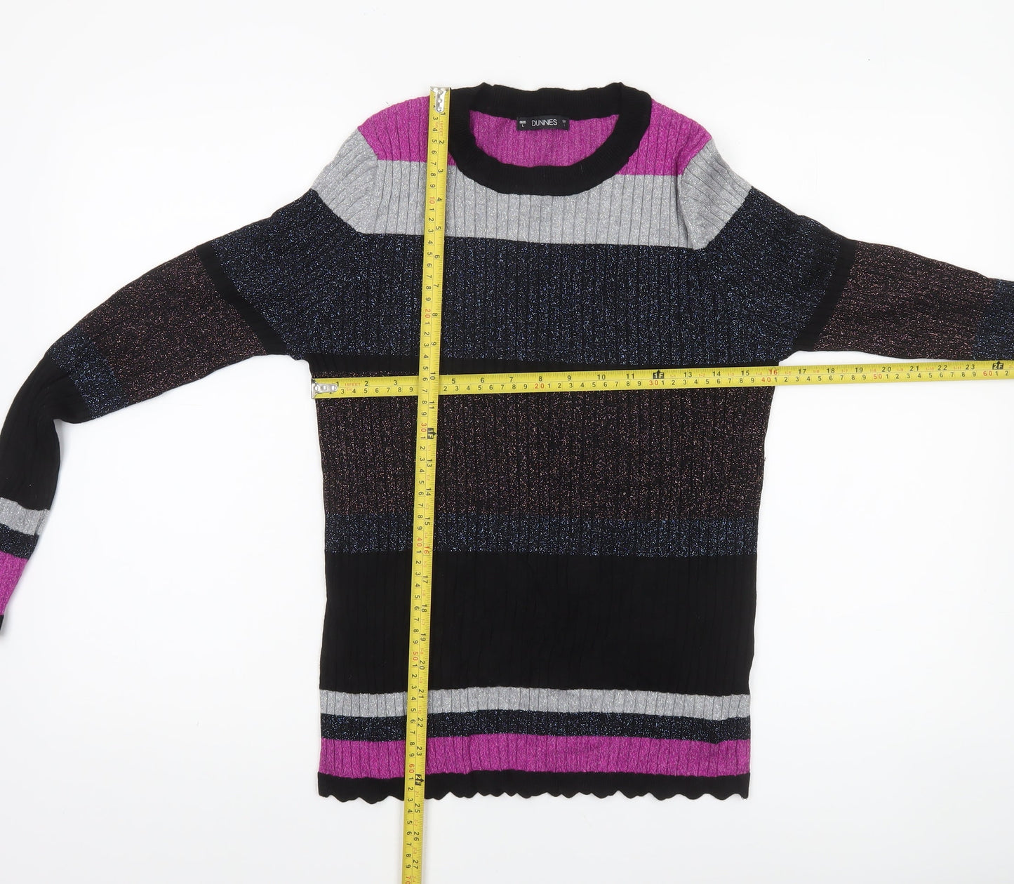 Dunnes Women’s Multicoloured L Glitter Stripe Ribbed Knit Jumper