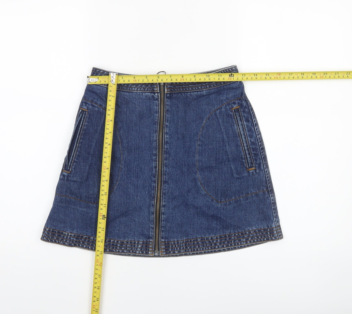 Cooperative Women's Blue A-Line Denim Zip Short Skirt XS