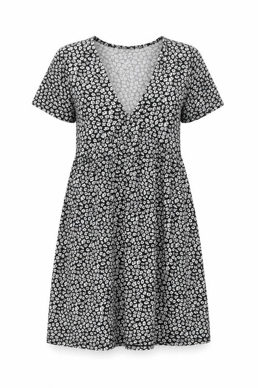 Pull&Bear Women's Black Floral V-Neck Skater Dress XS