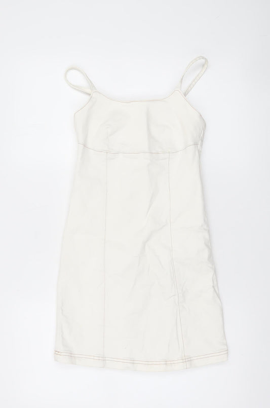 Stradivarius Women Ivory XS Slip Dress Cotton Blend Zip Back