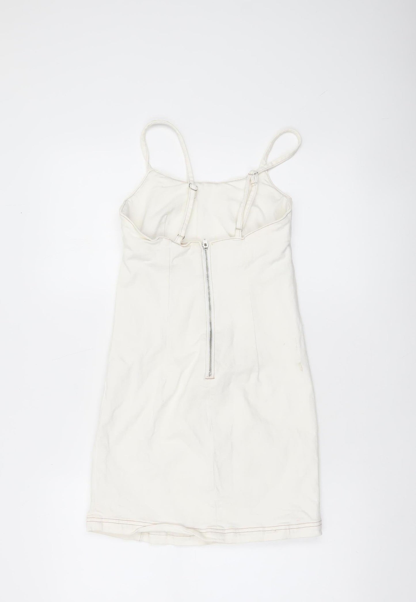 Stradivarius Women Ivory XS Slip Dress Cotton Blend Zip Back
