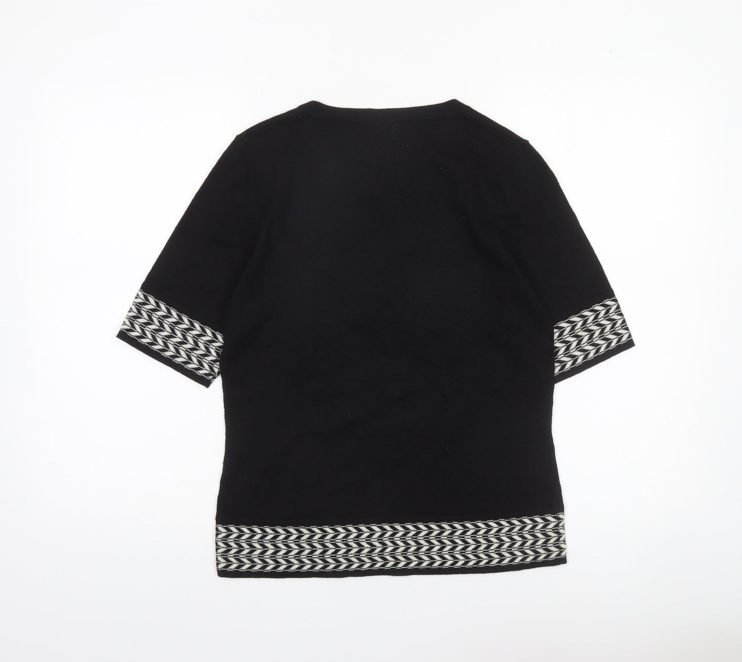CC Women’s Black Geometric Trim Wool Blend Short Sleeve Jumper Size S