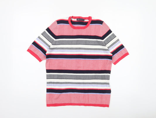 Marks and Spencer Women’s Multicoloured Striped Short Sleeve Crew Neck Pullover Jumper Size 18