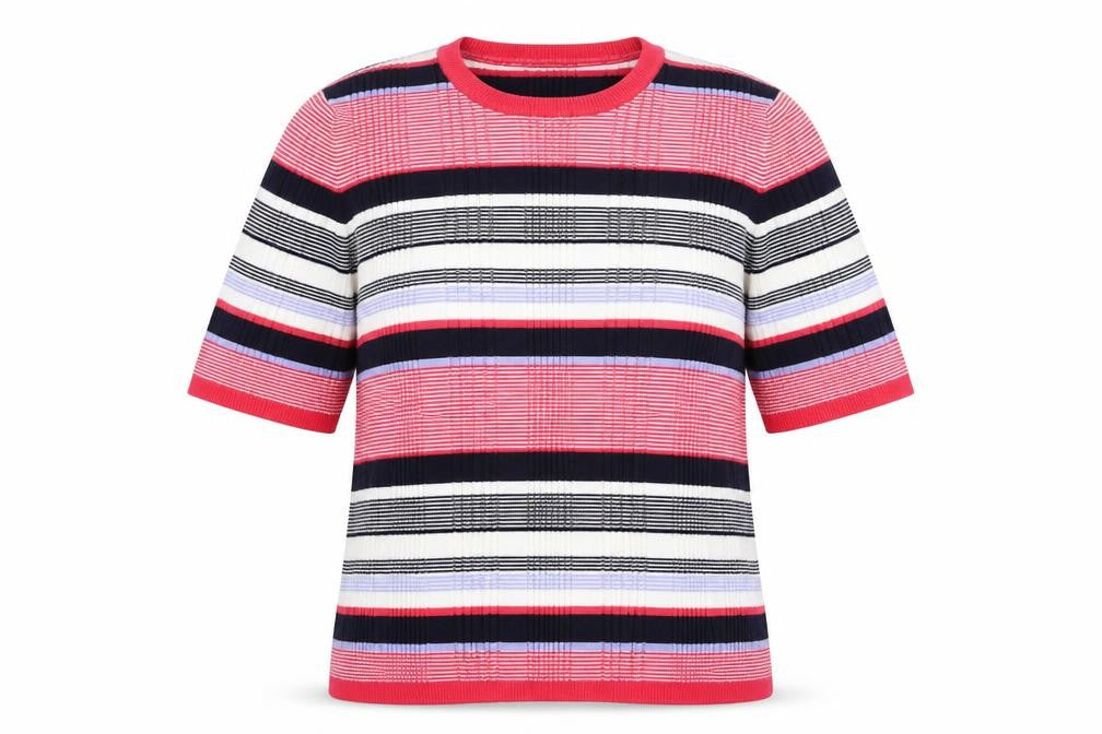 Marks & Spencer Women’s Multicoloured Striped Short Sleeve Crew Neck Pullover Jumper Size 18
