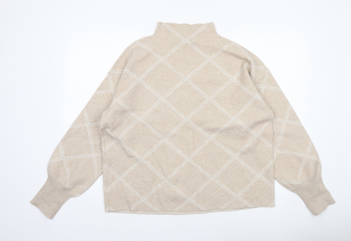 Tahari Women Beige Argyle Mock Neck Long Sleeve Pullover Jumper XL
