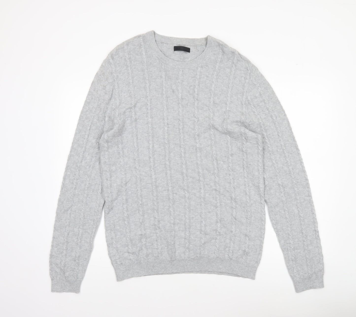 ASOS Men’s Grey Cable-Knit Cotton Jumper XL Crew Neck