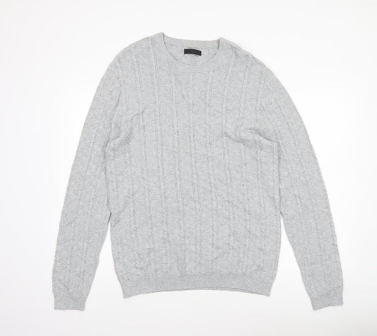 ASOS Men’s Grey Cable-Knit Cotton Jumper XL Crew Neck